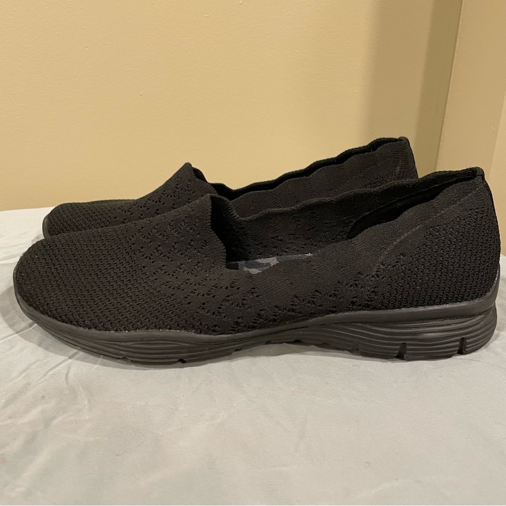 Skechers Womens Seager Stat Loafer Shoes Black Memory Foam Slip Ons 8